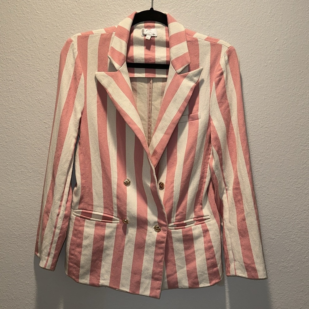 MIGUELINA *Chiara* pink ivory stripe double breasted blazer jacket XS - Picture 4 of 11